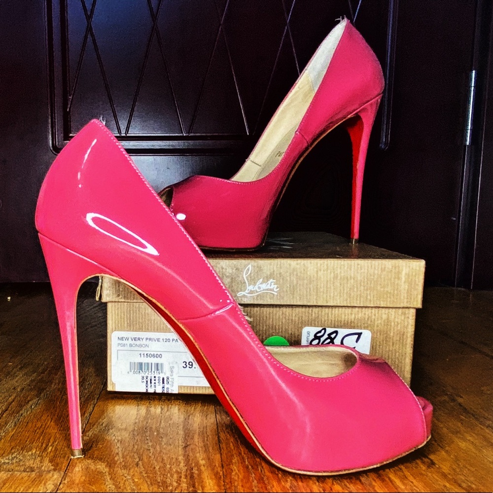 NEW VERY PRIVE 120 PATENT HOT PINK LOUBOUTINS